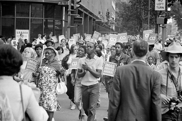 Demonstrators in the Poor People's March at Lafayette Park and Connecticut Avenue in Washington, D.C. in June 1968