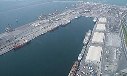 Luftaufnahme von Port Rashid, bevor es zu einem Kreuzfahrtterminal wird