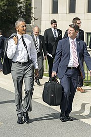 President Barack Obama departs Walter Reed National Military Medical Center with Dr