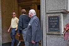 Union League Club of Chicago plaque Protesting Illinois 6th District Republican Congressman Peter Roskam Chicago Illinois 7-26-18 2808 (42764893455).jpg