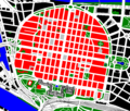 Centar Manhajma, kvadrati su predstavljeni crvenom bojom)