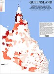Geographical distribution of the Queensland population self-identified as having Indigenous status (Aboriginal, Torres Strait Islanders or both) by State Suburbs (SSC), according to the 2016 census (uninhabited mesh blocks (MB) excluded)
