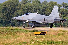 A Republic of Singapore Air Force F-5S Tiger II taking off from Korat Air Base