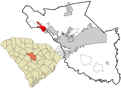 Ubicación en el condado de Richland y el estado de Carolina del Sur.