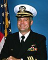 Rear Admiral Robert Chaplin (photographed here as a Commander in 1988) traveled to Ehime Prefecture to brief the governor on the results of the US Navy's inquiry into the collision.