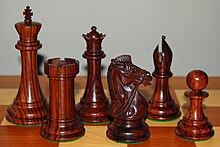 Chess pieces in Dalbergia latifolia rosewood RosewoodPieces.jpg