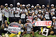 The Hornets outdoor track team celebrating a victory at the 2023 SWAC Outdoor Track & Field Championship SWAC Outdoor Track Field 5-6-23 (167).jpg