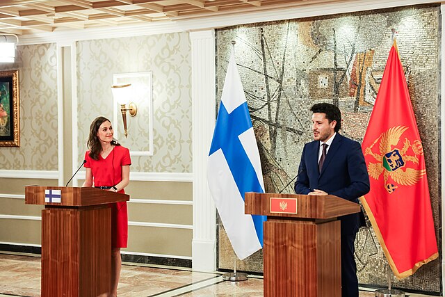 Abazović in a press conference with Finnish Prime Minister Sanna Marin, 20 June 2022
