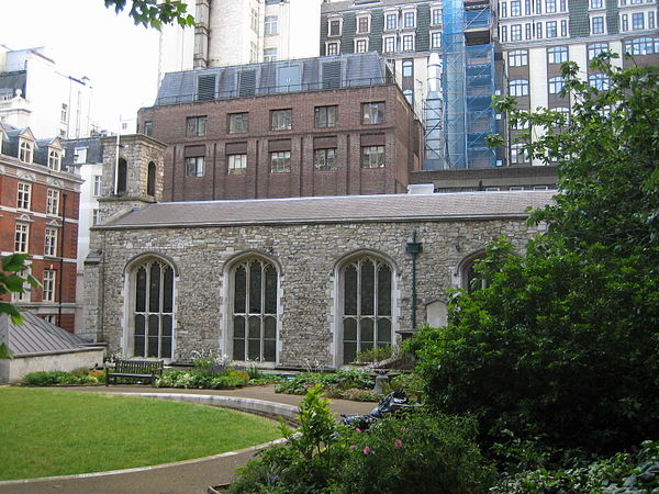 View of the associated green and the chapel's east side, from Savoy Street