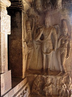 Shiva Gangadhara, Parvati, Bhagiratha. Ravana Phadi, Aihole.jpg