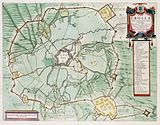 Belegering van Groenlo in 1627 door Frederik Hendrik. De 'ring' rond Grol is de circumvallatielinie. In het noorden (linksboven) is de linie uitgevoerd met een dubbele wal. Kaart J.Blaeu