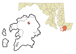 Emplacement dans le comté de Somerset et l'État du Maryland