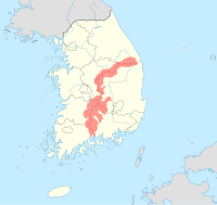 소백산맥이 특별히 표시된 지도 South Korea location map with sobaek mountains marked.svg