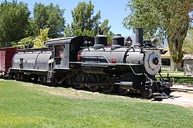 The second engine #9, painted in Southern Pacific livery, currently located at the Laws Railroad Museum in Laws, California.