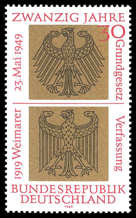 A sas ábrázolása a szövetségi és a birodalmi címerből egy 1969-ben kiadott bélyegen.