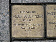 der Stolperstein für Adolf Goldfinger