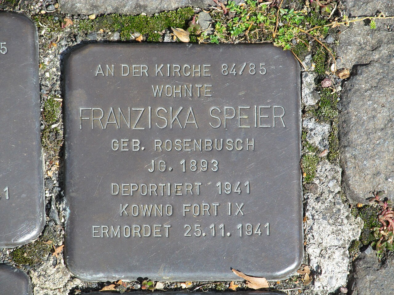 Stolperstein Franziska Speier, 1, Bahnhofstraße 110, Borken, Schwalm-Eder-Kreis.jpg