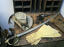 Hat, sword, LeMat Revolver and gauntlets of Major general J. E. B. Stuart (Museum of the Confederacy, in Richmond, Virginia) Stuart's sword.jpg