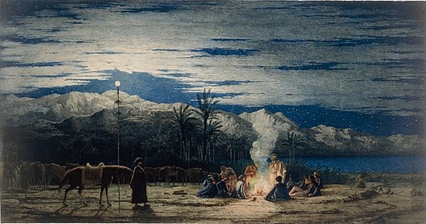 The Artist's Halt in the Desert by Moonlight, watercolour, by Richard Dadd