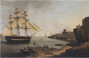 Британският кораб Европа приближава Порт Махон, Минорка - Антон Шранц.jpg