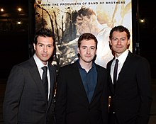 Seda (left) with Joseph Mazzello and James Badge Dale at a screening for The Pacific