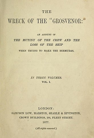First edition title page The Wreck of the Grosvenor 1st ed.jpg