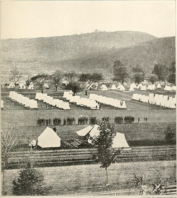 Changing of the guard at Camp Rathburn, ca. 1864.