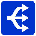 Three disambiguation arrows icon in rounded blue square.svg