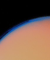 Voyager 1 view of haze on Titan's limb (1980) Titan's thick haze layer-picture from voyager1.jpg