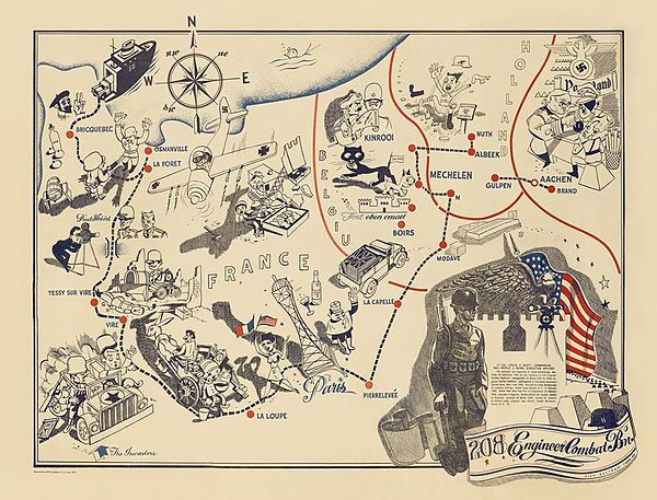 Tour Map; 208th Engr C Bn, 'From Normandy to Germany' 1944-1945