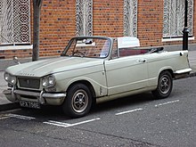 A 1967 Cactus Green Triumph Vitesse 2-Litre convertible (although fitted with mock rostyle wheel trims only introduced on the Mk2; the original 2 litre had hubcaps) Triumph Vitesse Mint Green.jpg