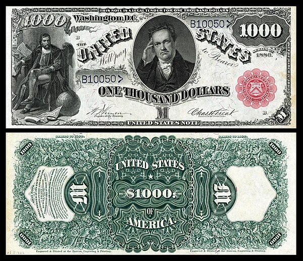 $1,000 Legal Tender note, Series 1880, Fr.187k, depicting DeWitt Clinton