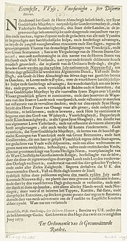Miniatuur voor Bestand:Uitschrijving door de Staten-Generaal van een dankdag voor de overwinningen in de zeeslagen van juni 1673, RP-P-OB-82.285.jpg