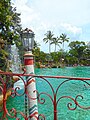 View of pool with mooring buoy and waterfall