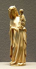 描繪聖母同耶穌嘅象牙雕 13 世紀尾