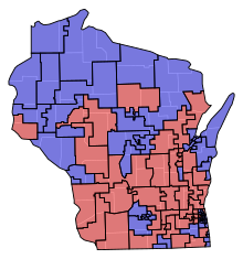 Assembly partisan representation
Democratic: 58 seats
Republican: 41 seats WI Assembly Partisan Map 1991.svg