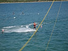 Cable ski - Wakeboarding on the island Krk between towns Punat and Krk, Croatia. Wakeboarding Punat 07.jpg