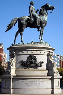 The bronze statue of Union Army general George Henry Thomas in Thomas Circle is considered one of the finest equestrian monuments in Washington, D.C. West side of the George Henry Thomas statue.JPG