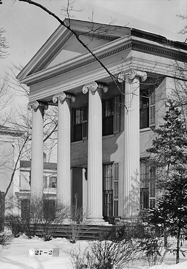 Greek Revival style facade with Ionic columns. Wilson House Ann Arbor HABS2.jpg