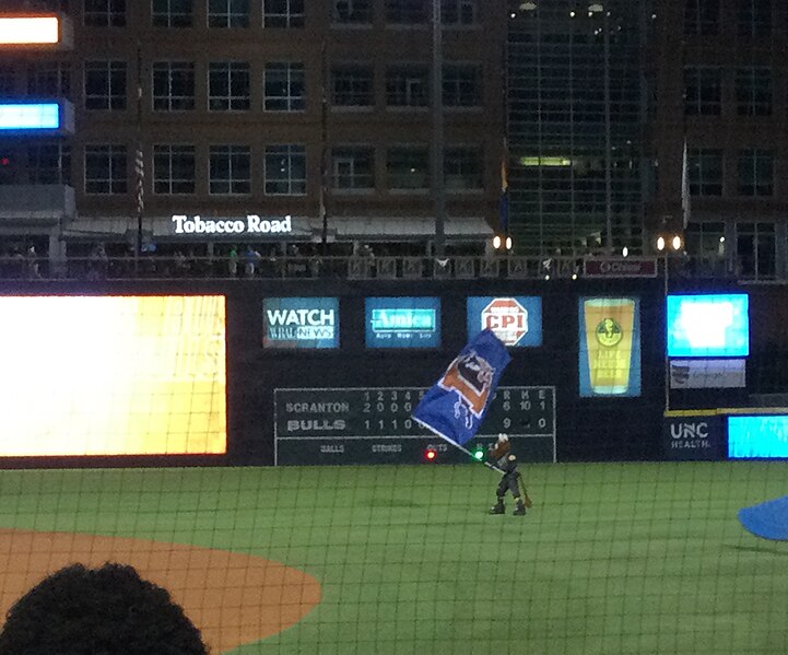 File:Wool E. Bull in the Durham Bulls Athletic Park, 9 September 2022.jpg