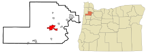Yamhill County Oregon Incorporated and Unincorporated areas McMinnville Highlighted.svg