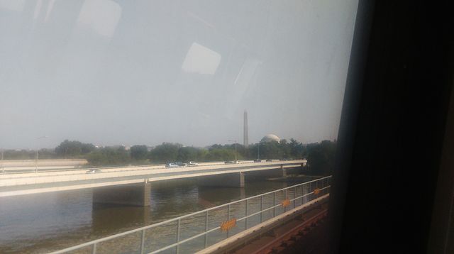 Crossing the Potomac River from Northern Virginia on the Yellow Line with the Washington Monument and Jefferson Memorial in the background