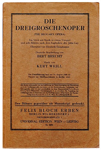 File:(1928) Brecht Dreigroschenoper.jpg (Quelle: Wikimedia)