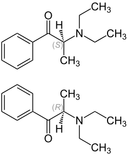 Strukturformeln der Amfepramon-Enantiomere