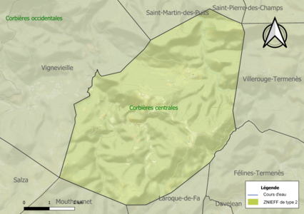 Carte de la ZNIEFF de type 2 sur la commune.