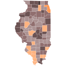 County map of the 1976 Illinois Democratic gubernatorial primary
Howlett:      50-60%      60-70%
Walker:      50-60%      60-70%      70-80%      80-90%. 1976 Illinois Democratic gubernatorial primary results.svg