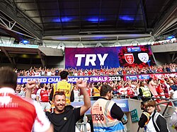 After an agonisingly long wait for Hull KR supporters, the video referee decision is given as a try, putting Hull Kingston Rovers to 14-16.