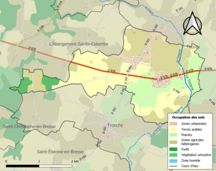 Barevná mapa znázorňující využití půdy.