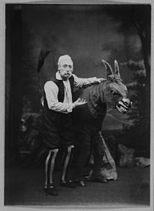 Actor with pantomime horse from 1869 or 1870 Actor with pantomine horse - Weir Collection.jpg