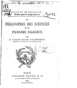 Robert d’Adhémar La Philosophie des sciences et le problème religieux, 1904    